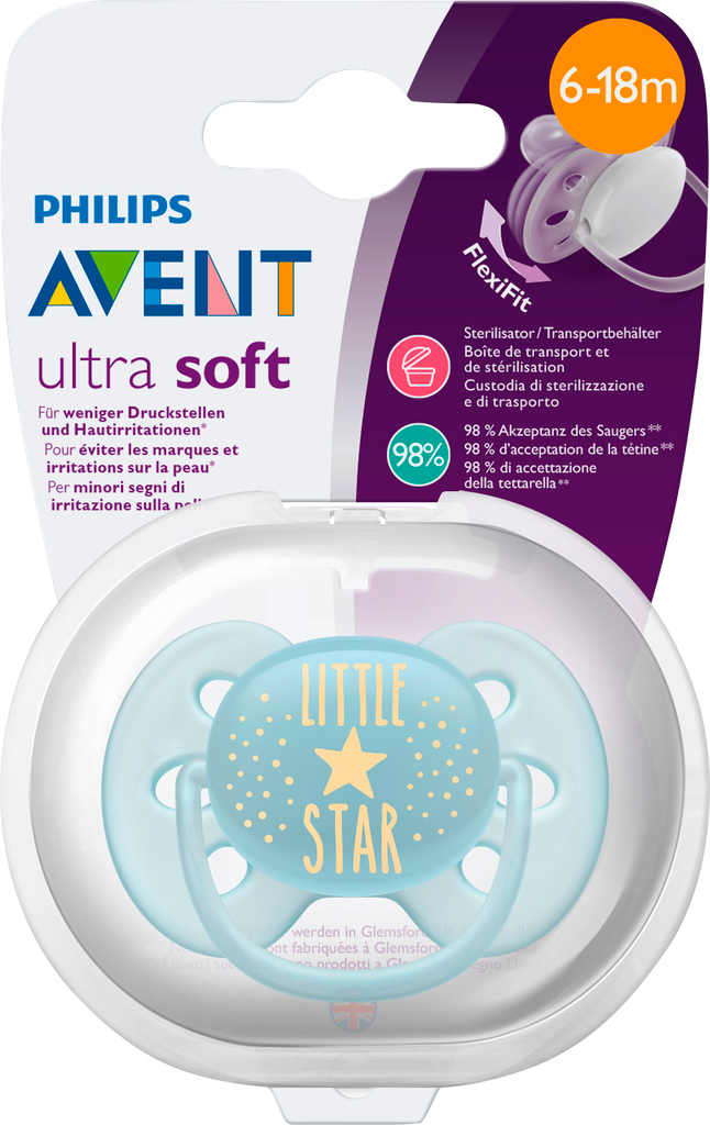 Пустышка для мальчика PHILIPS AVENT Ultra soft Hello star, с 6 месяцев, Арт. SCF528/01