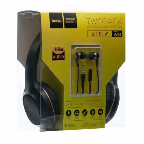Наушники W24 Enlighten с микрофоном HOCO Черные с золотом 1669₽