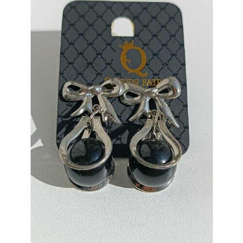 Серьги , искусственный камень, серебряный, черный