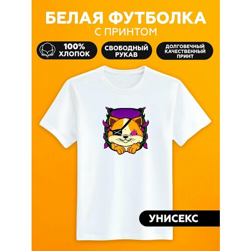Футболка милый кот с пиратской повязкой на глазу, размер M, белый детская футболка coolpodarok 26 р рживотные волк с повязкой на глазу