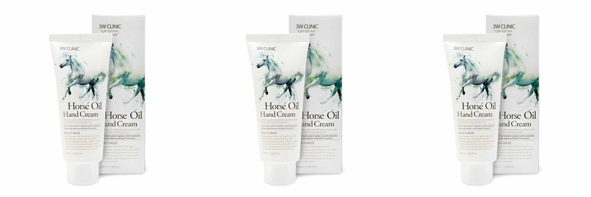 3W Clinic Крем для рук Horse Oil Hand Cream, питательный с лошадиным маслом, 100 мл, 3 шт