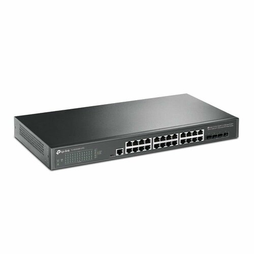 TL-SG3428X-UPS JetStream™ 24 портовый гигабитный управляемый коммутатор уровня 2+ с 4 слотами SFP+ 10GE и источником бесперебойного питания коммутатор управляемый tp link tl sx3008f jetstream 8xsfp 10ge l2