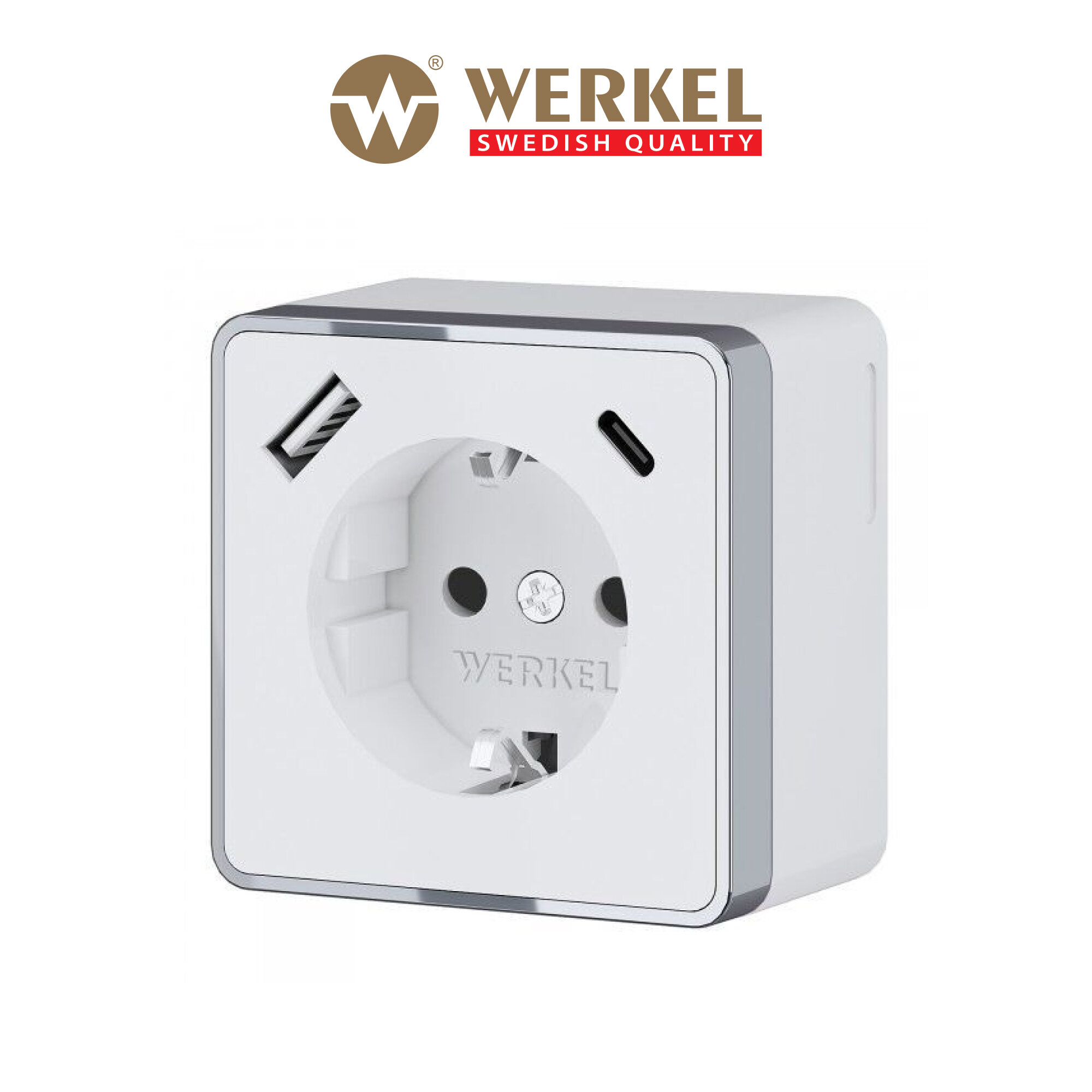 Розетка с заземлением, шторками и USB тип A+C Werkel Gallant W5071701, цвет белый, с функцией быстрой зарядки IP20