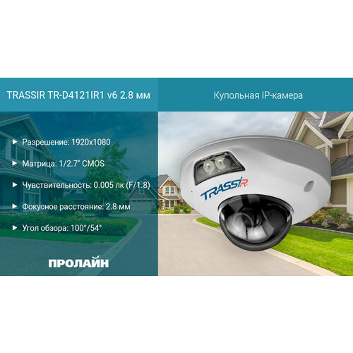 Купольная IP-камера TRASSIR TR-D4121IR1 v6 28 мм 1369000₽