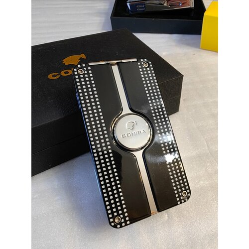 Металлическая газовая зажигалка с пробойником Cohiba, турбо тройное голубое пламя, для сигар. Черная.