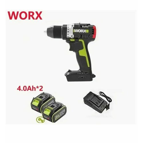 WORX Professional Дрель-шуруповерт аккумуляторный WU1823 бесщеточный 13 mm20В 60Нм 4Ач х2 ЗУ вилка китайской версии переходник в комплекте 20990₽