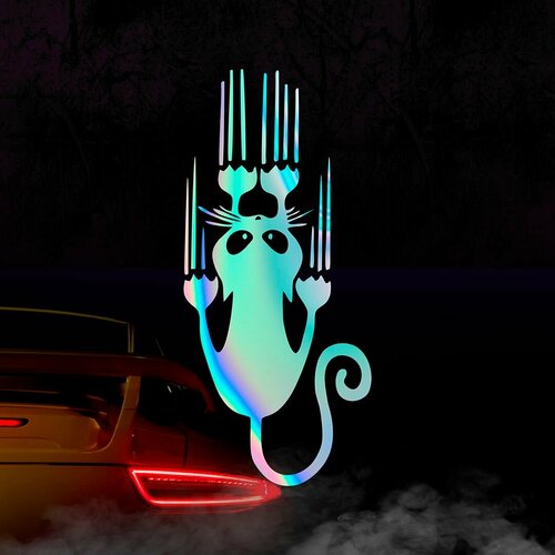 Наклейка Царапающий кот голографическая 400₽