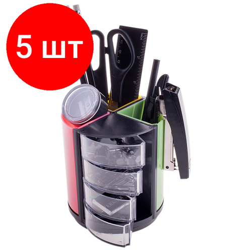 Комплект 5 шт Настольный органайзер OfficeSpace Витраж 11 предметов вращающийся черныйцветной 3055₽