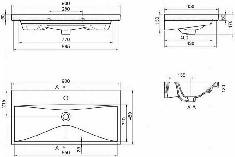 Раковина керамическая 900x450 BB-0323-90-LVB
