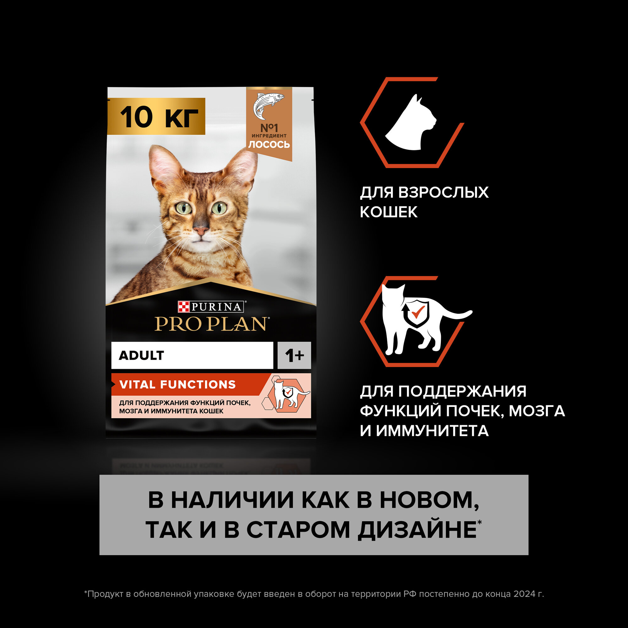 Pro Plan корм для кошек, поддержание функций почек, мозга и иммунитета, с высоким содержанием лосося 10 кг — фото 1