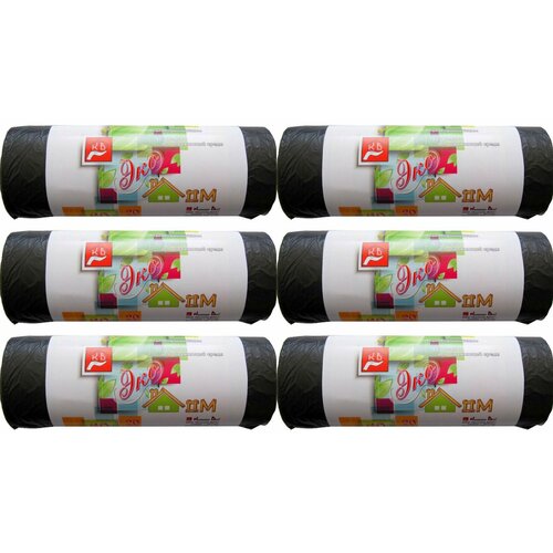 Концепция Быта Мешки для мусора Экодом черные на 60л, ПНД 7мкм, 58х68см, 20 шт, 6 рулонов