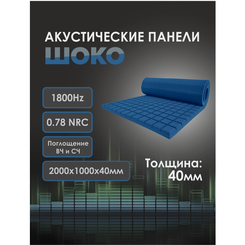 Акустический поролон шоко 2000х1000х40мм синий цвета