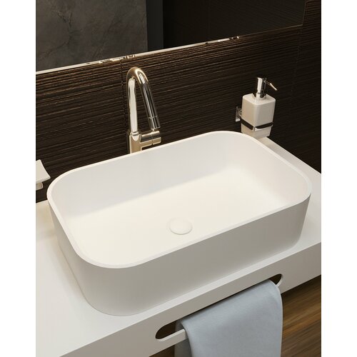 Раковина в ванную накладная Radostone Ornella Solid Surface белая матовая прямоугольная 580х380х140 мм