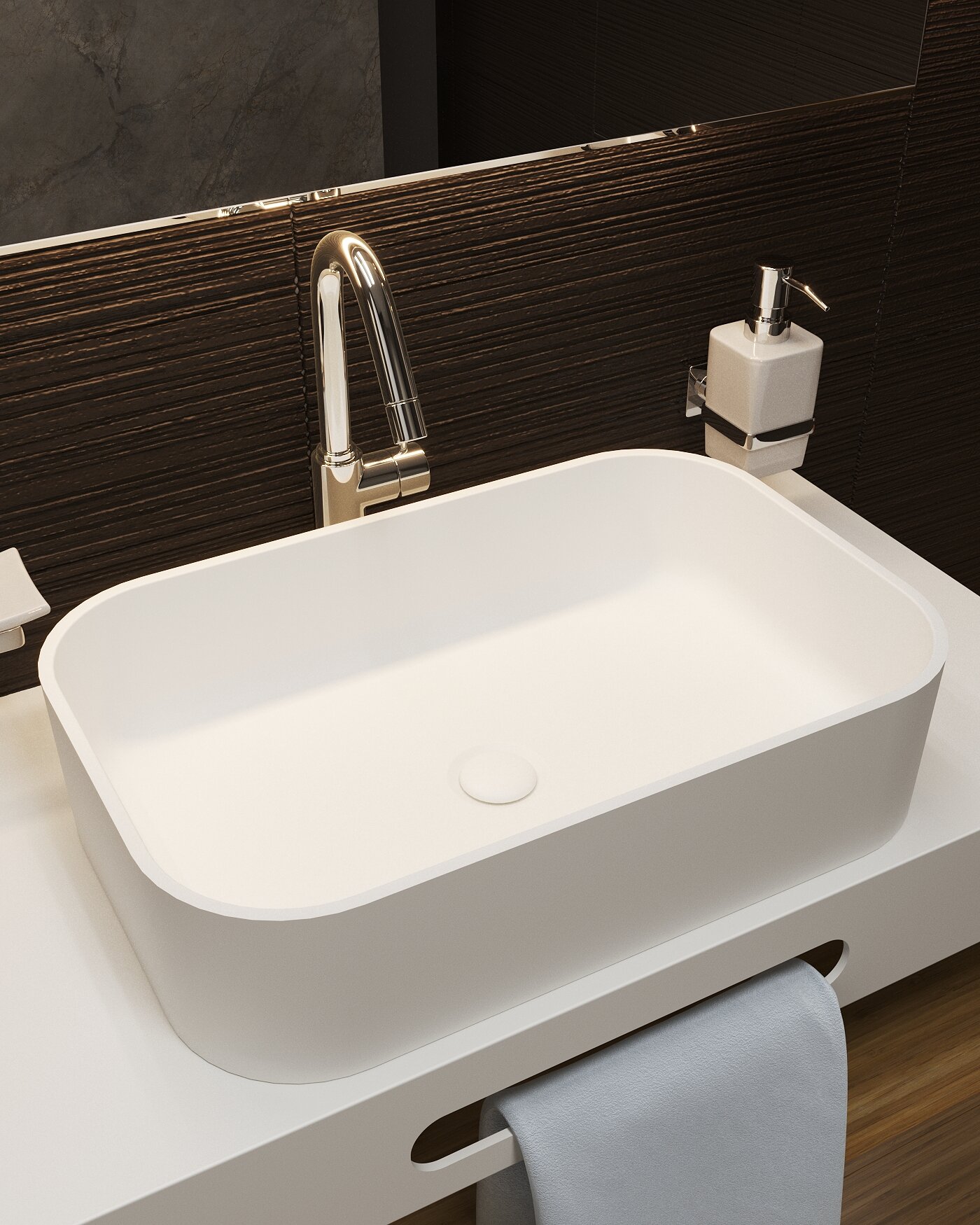 Раковина в ванную накладная Radostone Ornella Solid Surface белая матовая прямоугольная 580х380х140 мм