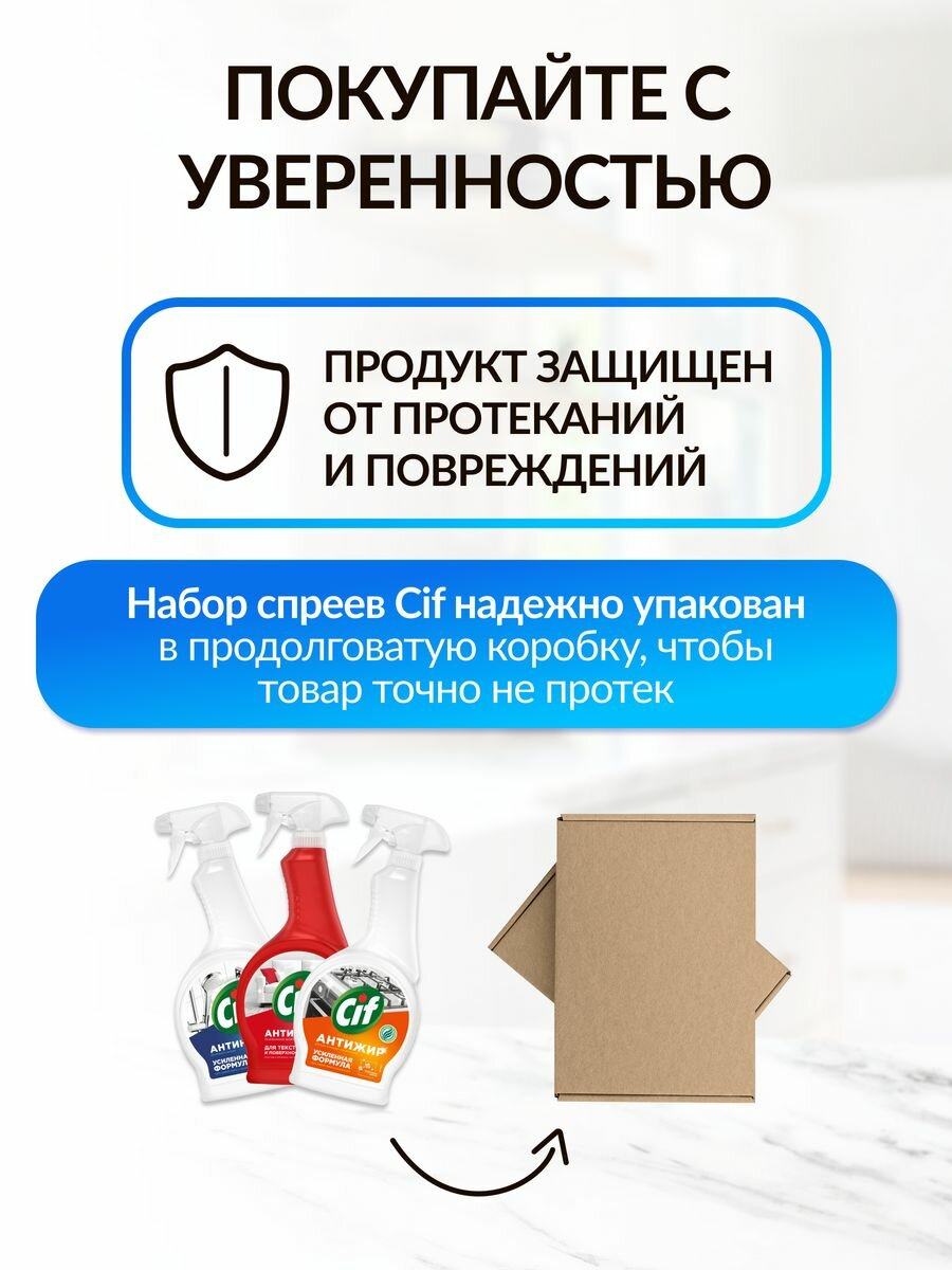 Универсальный набор чистящих и моющих средств для уборки дома CIF: спрей Антижир, спрей Антиналет, спрей Антипятна — фото 1