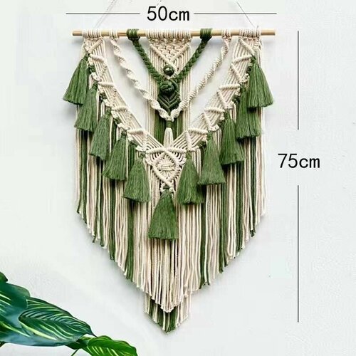 Панно макраме на стену зеленое, Настенная декорация в скандинавском стиле