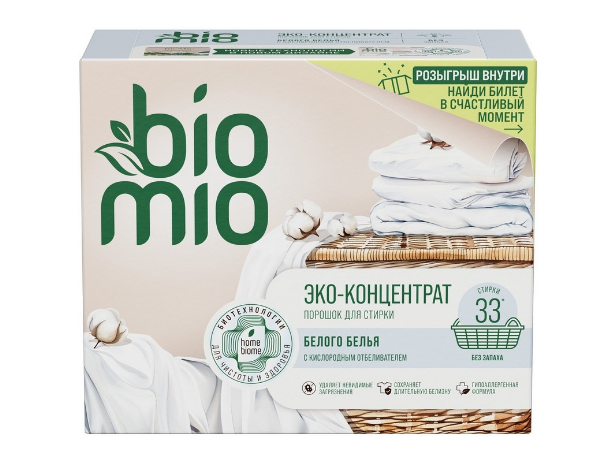 Стиральный порошок BIOMIO BIO-LAUNDRY POWDER WHITES для белого белья, 1 кг