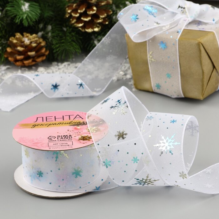 Лента капроновая «Снежинки» 40 мм 9±0.5 м белая