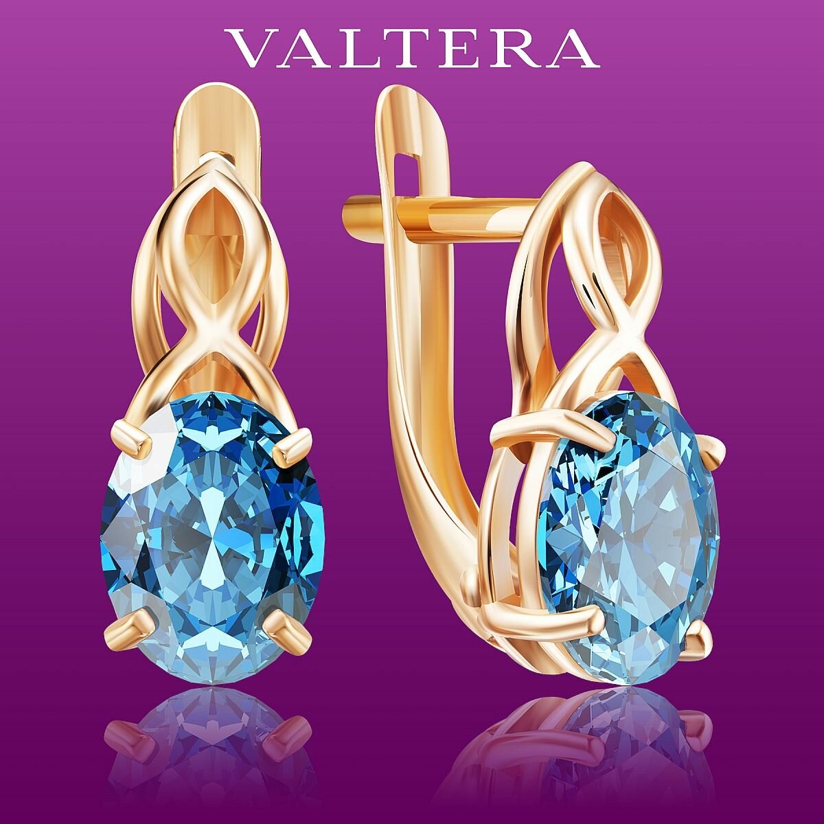 Серьги VALTERA, серебро, 925 проба, золочение, фианит, , золотистый