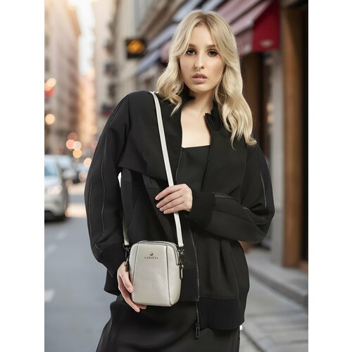 Сумка планшет LANOTTI, фактура зернистая, серый, бежевый