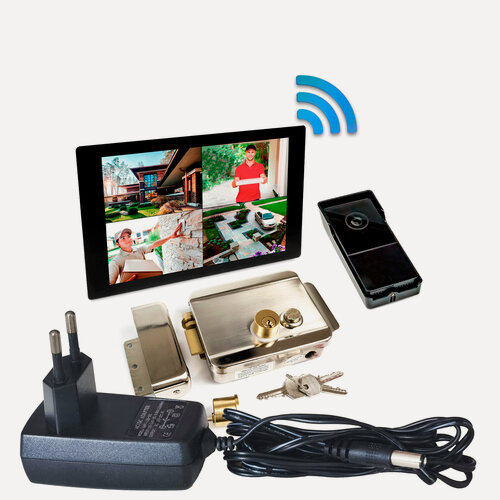 Изображение товара Wi-Fi видеодомофон TUYA с электрозамком - СкайНет 1000 (1+0+AX042) (Y12524YKS): HD монитор 10 дюймов, 3MP вызывная панель, электромеханический замок