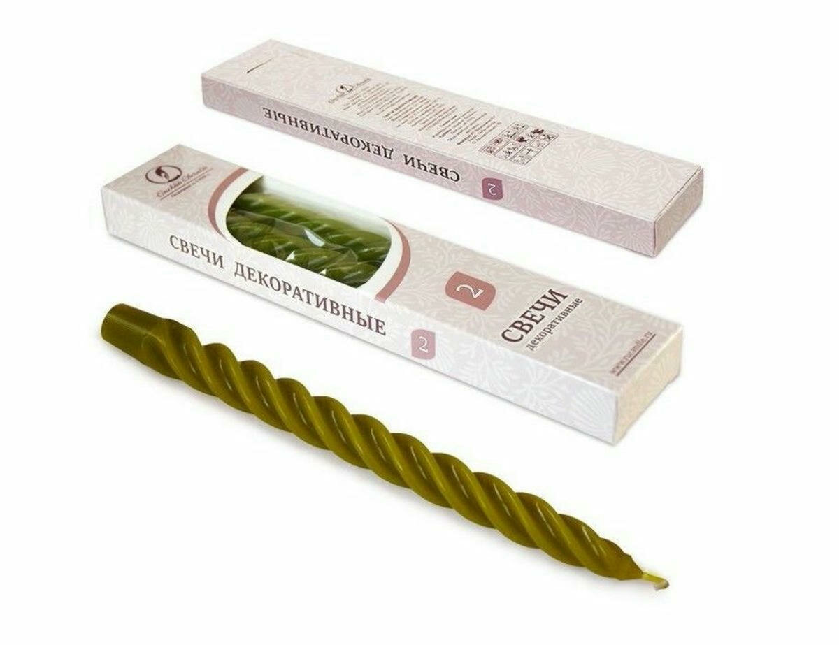 Свечи витые, оливковые, 24.5 см, (упаковка - 2 шт.), Омский Свечной