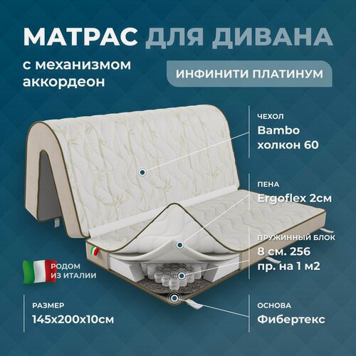 Изображение товара Матрас для дивана аккордеон 145х140х10, 145х60х10 см.(145х200х10), анатомический Инфинити Платинум с пружинным блоком