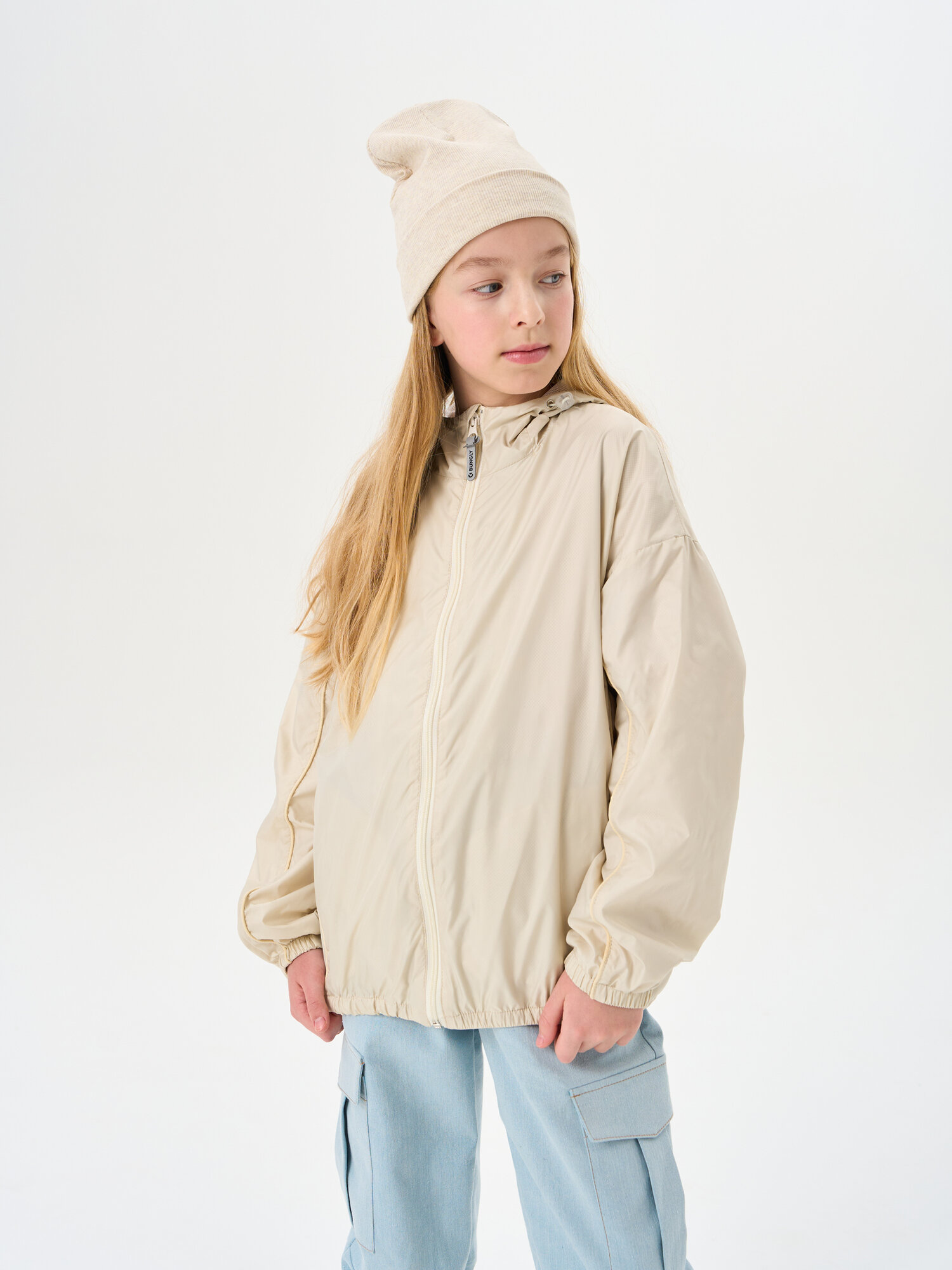 Ветровка BUNGLY, размер 140, бежевый, серый, белый