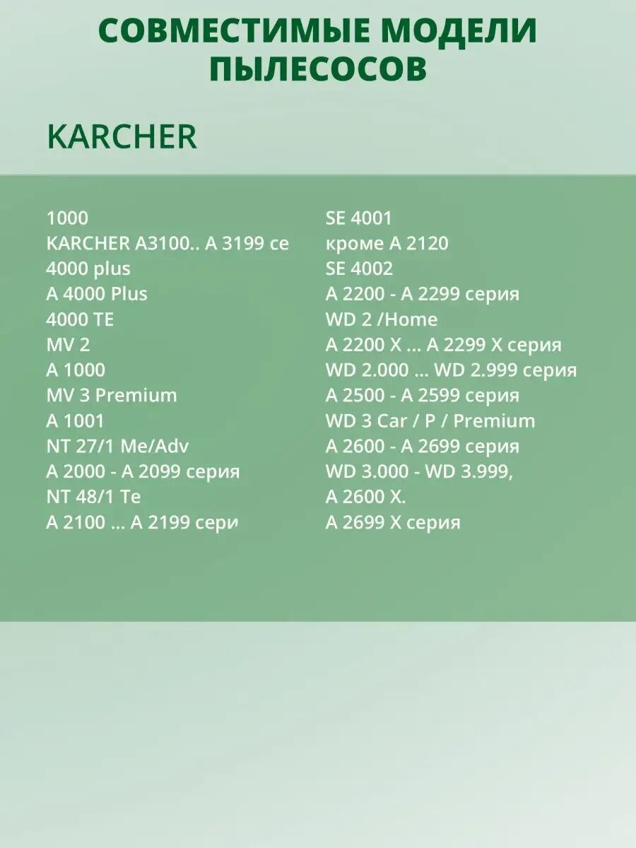 Фильтр Green Label, для пылесоса Karcher WD 2, WD 3 моющийся — фото 1