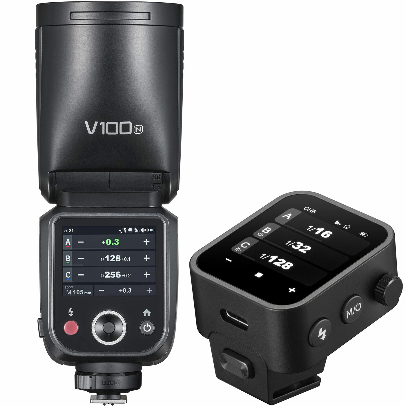 Вспышка накамерная Godox V100N TTL + синхр X3-N TTL для Nikon