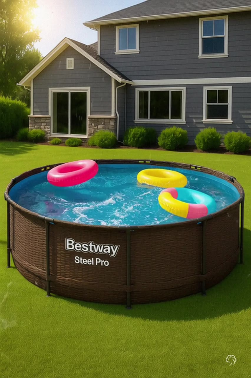 Бассейн каркасный Bestway Steel Pro 305 x 100 см, ротанг, круглый — фото 1