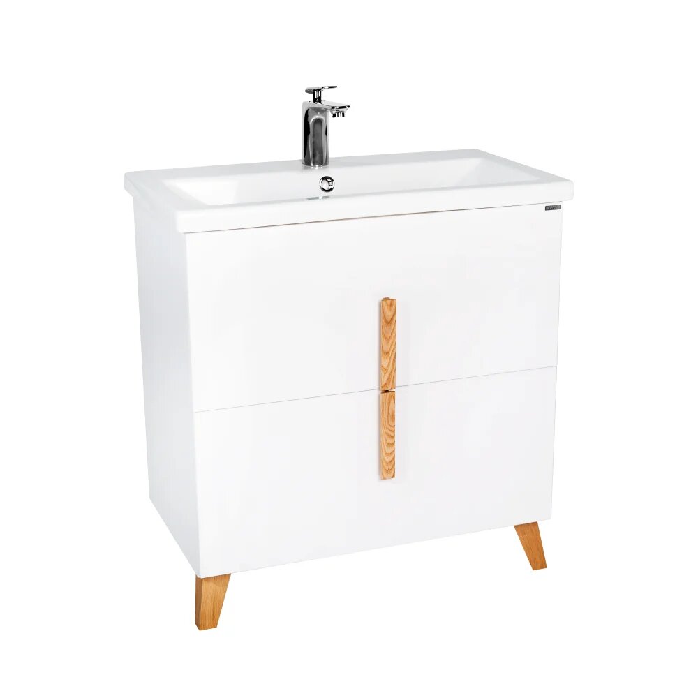 Тумба под раковину без столешницы VIANT Мюнхен 70 напольная с ящиками матовая белая натуральный ясень