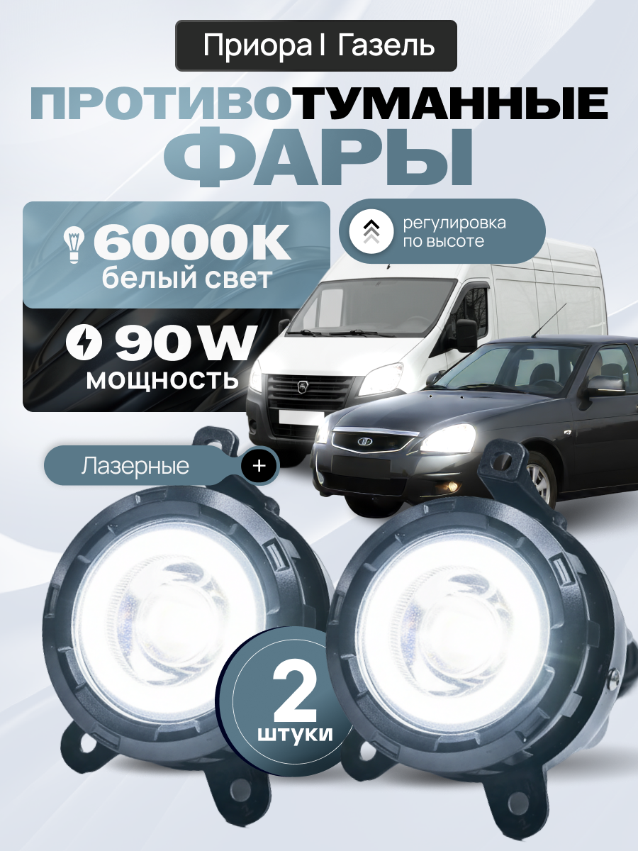 Лазерные противотуманные фары Лада Приора, птф газель Некст / Бизнес, туманки шевроле Нива - LASER LED птф 90W