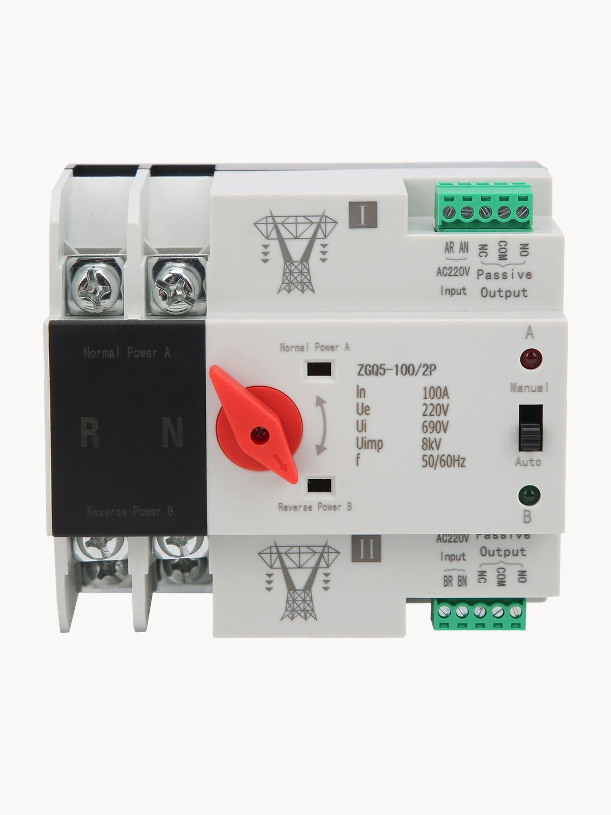 АВР для генератора 125А однофазный рубильник реверсивный с мотором привода