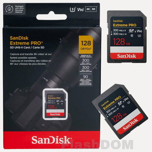 Изображение товара Карта памяти SanDisk Extreme PRO 128 ГБ 8K-Video Class 10 UHS-II V90, 300/300 Мб/с