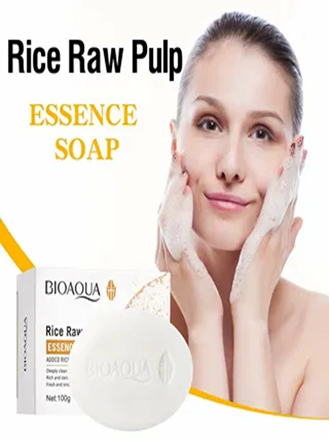 Мыло рисовое отбеливающее Bioaqua, с экстрактом риса и кокоса с сеточкой для взбивания пены