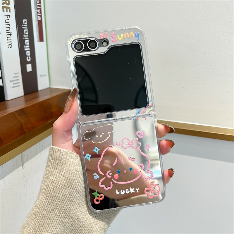 Samsung Galaxy Z Flip 4 зеркальный чехол с рисунком кролика — одиночный чехол