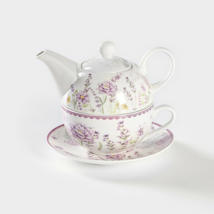 Набор керамический чайный «Прованс» 3 предмета: чайник заварочный 370 мл чашка 300 мл блюдце d=15 см