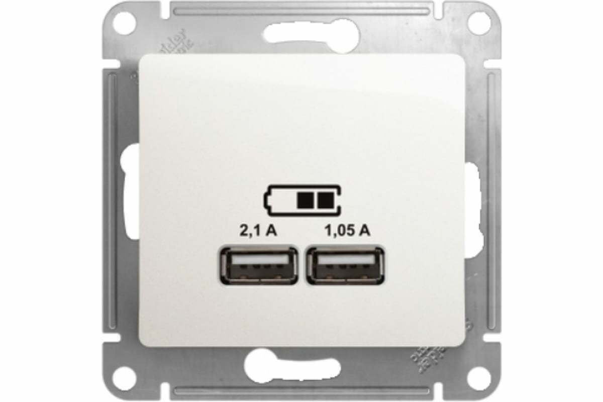 Розетка USB 2-м СП Glossa тип A+A 5В/2100мА 2х5В/1050мА механизм перламутр. SchE GSL000633