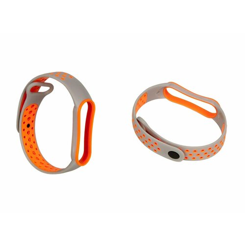 Silicone strap / Силиконовый ремешок перфорированный NK для Xiaomi Mi Band 5 (9), серый+оранжевый, на кнопке