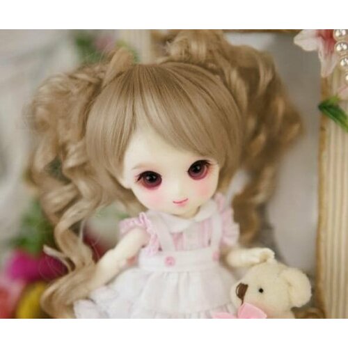 DollGa Wig LK4-011 (Парик с хвостиками: цвет светло-коричневый размер 4-5 дюймов для БЖД кукол)