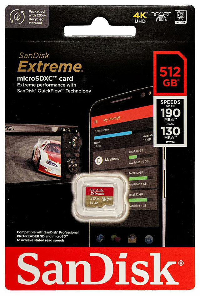 Карта памяти MicroSDXC 1024GB SanDisk EXTREME Class 10, UHS-I, W130, R 190 МБ/с, - фото №9