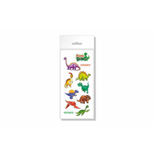 dino super 1 Наклейки TRIX Super Dino детские, лист 98 х 210мм, в индивидуальной упаковке