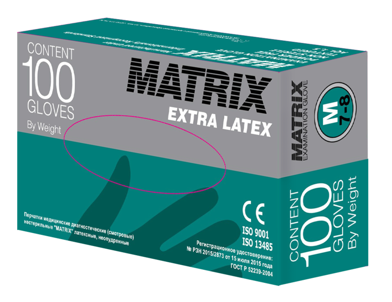 Перчатки медицинские диагнастические латексные MATRIX Extra Latex 100 шт M