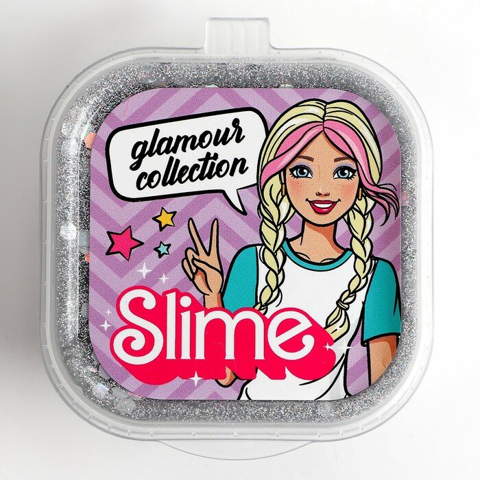 Slime Glamour collection, серебряный с блестками Волшебный мир - фото №3