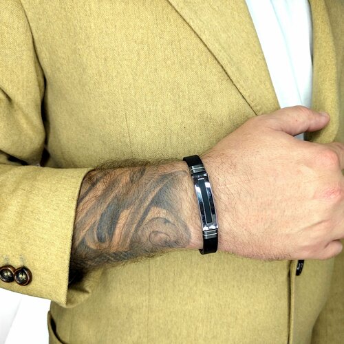 фото Браслет, металл, размер 20 см, серебряный, черный нет бренда