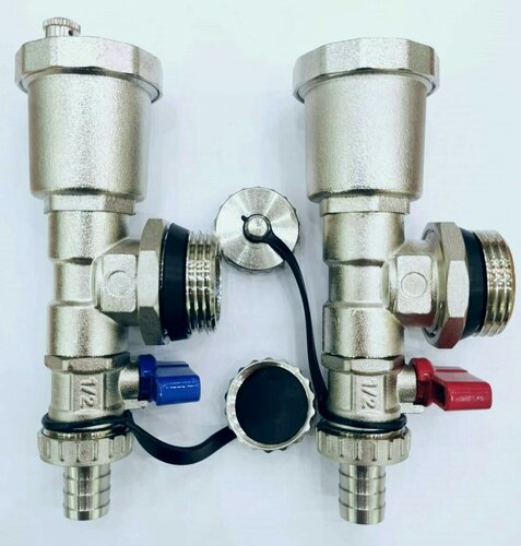 Изображение товара Комплект регулируемых концевых фитингов 1" 2шт (тройник, воздухоотводчик, сливной кран) TST