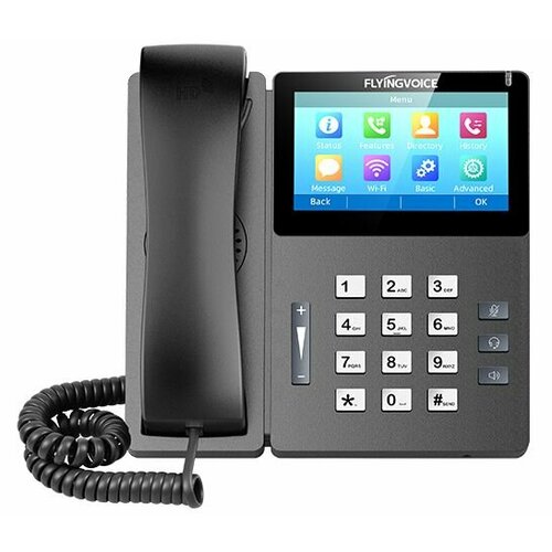 IP-телефон FLYINGVOICE FIP15G Plus, 10 SIP аккаунтов, цветной 4,3 дюйма тачскрин дисплей, конференция на 6 абонентов, поддержка EHS/Wi-Fi/Bluethooth/USB2.0