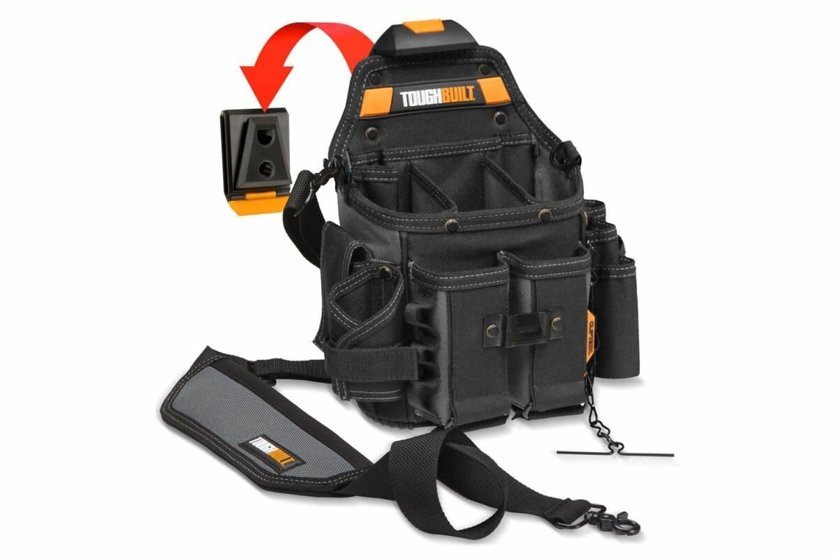 Поясная сумка для электрика Toughbuilt TB-CT-114, полиэстер, черная, с плечевым ремнем, 15 отсеков — фото 1