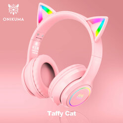 Игровые наушники Onikuma B90 Taffy Cat розовые с кошачьими ушками и подсветкой